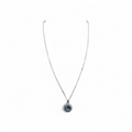 COLLANA CON PENDENTE IN ARGENTO 925 RODIATO, PUNTO LUCE AZZURRO CENTRALE DI 7MM