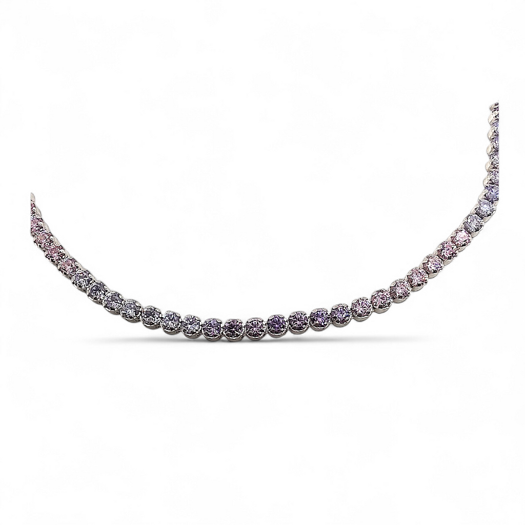 BRACCIALE TENNIS RAINBOW IN ARGENTO 925 RODIATO E ZIRCONI ARCOBALENO 2 MM.