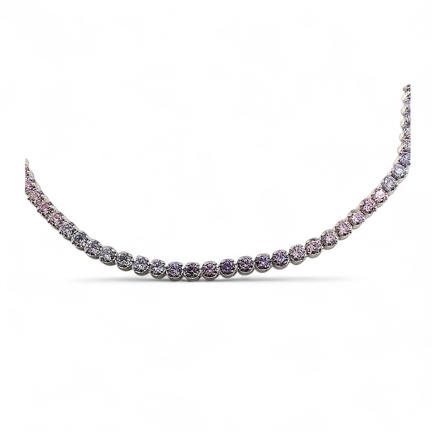 BRACCIALE TENNIS RAINBOW IN ARGENTO 925 RODIATO E ZIRCONI ARCOBALENO 2 MM.