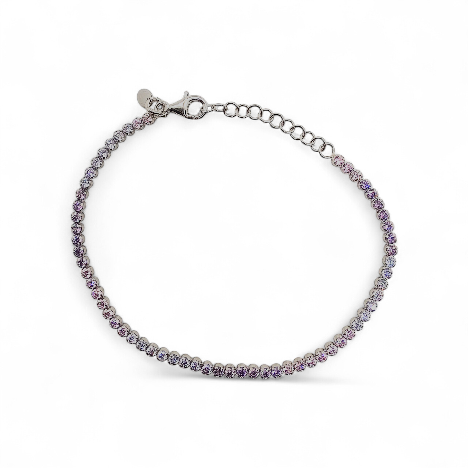 BRACCIALE TENNIS RAINBOW IN ARGENTO 925 RODIATO E ZIRCONI ARCOBALENO 2 MM.