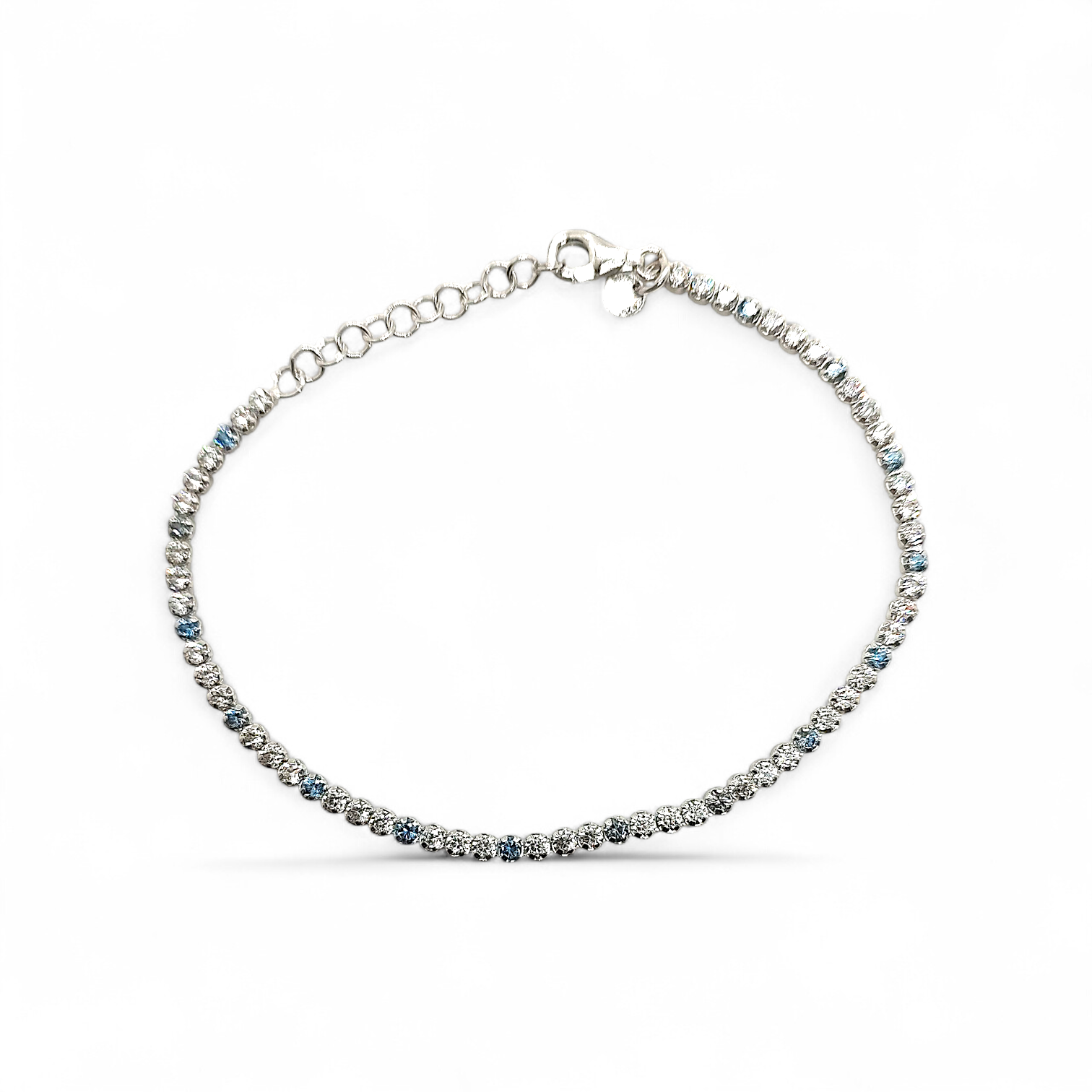 BRACCIALE TENNIS ARGENTO COLORATI PUNTO BLU ALTERNATI CON BIANCHI IN ARGENTO 925 CON ZIRCONI 2 MM.