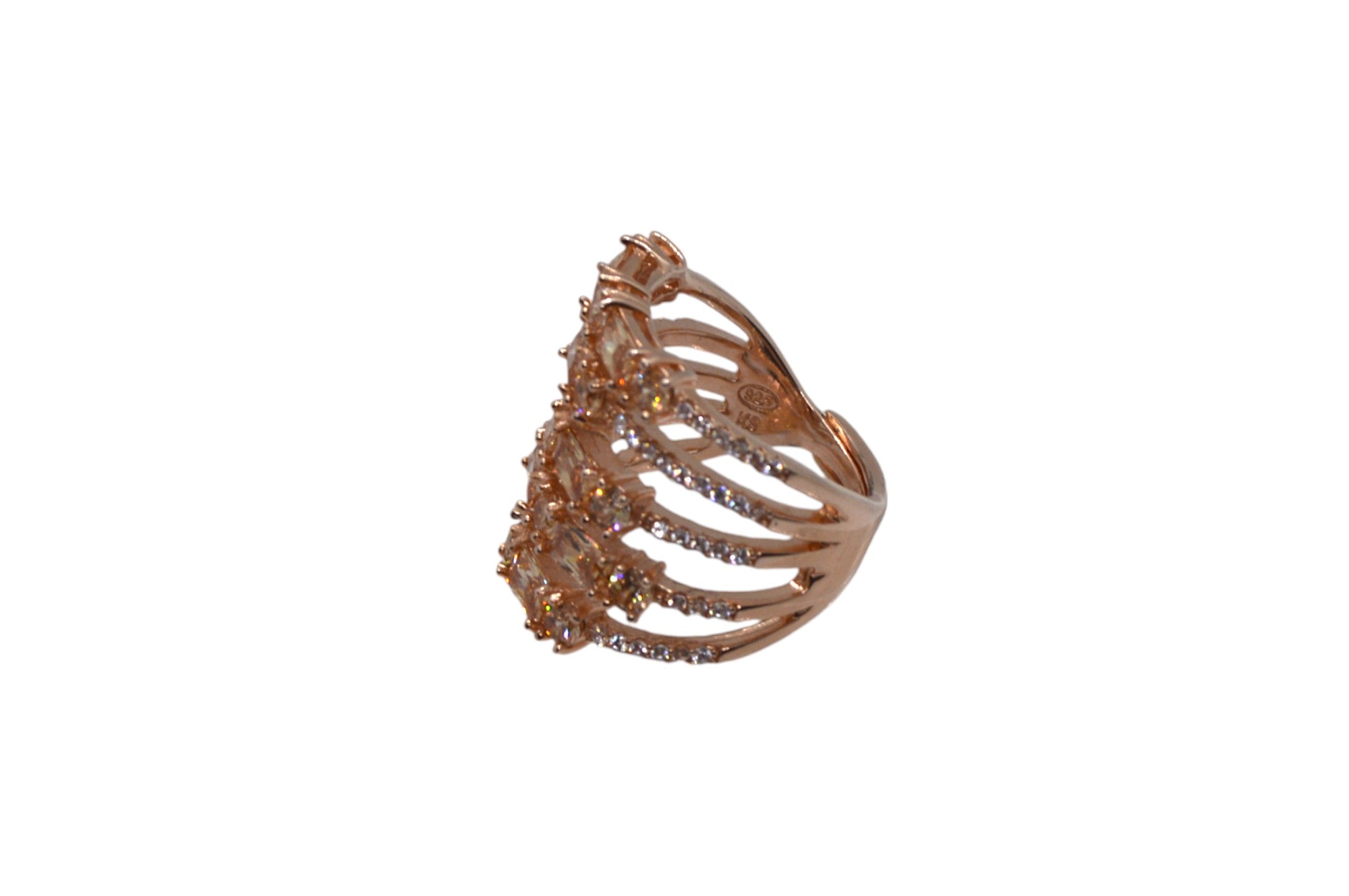 ANELLO IN ARGENTO 925 GALVANICA ROSE A FASCIA CON ZIRCONI REGOLABILE