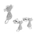 Parure Set Ciondolo e Orecchini Gatto con Zirconi Bianco in ARGENTO 925 Galvanica Rodio