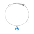 Bracciale Catena Rolo Diamantata con Luna e Stella Smalto Azzurro pendenti in ARGENTO 925 Galvanica Rodio
