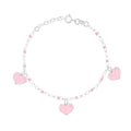 Bracciale Bimbo Bimba Catena Rolo con Palline e Cuori con Smalto Rosa in ARGENTO 925