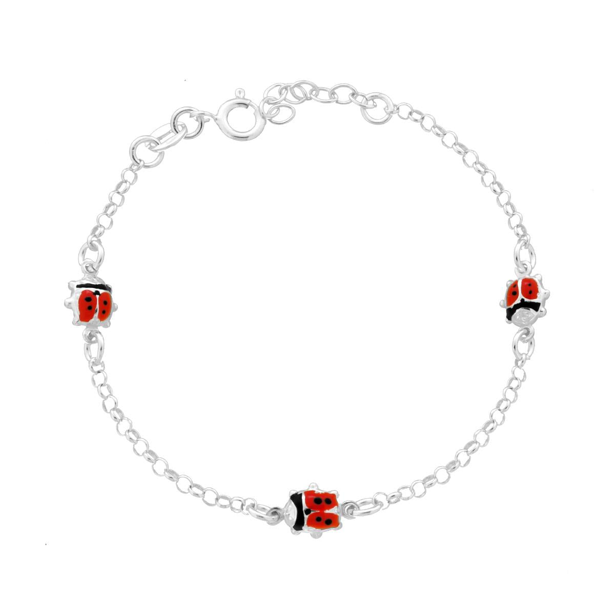 Bracciale Bimbo Bimba Catena Rolo con Coccinelle Smalto Rosso in ARGENTO 925