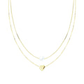Collana due fili Catena Veneziana Diamantata e Coda di Topo con Cuore e Perla centrali in ARGENTO 925 Galvanica Oro