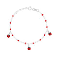 Bracciale Bimbo Bimba Catena Rolo con Palline e Coccinelle con Smalto Rosso in ARGENTO 925