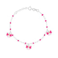 Bracciale Bimbo Bimba Catena Rolo con Palline e Fiocchi con Smalto Fucsia e Rosa in ARGENTO 925