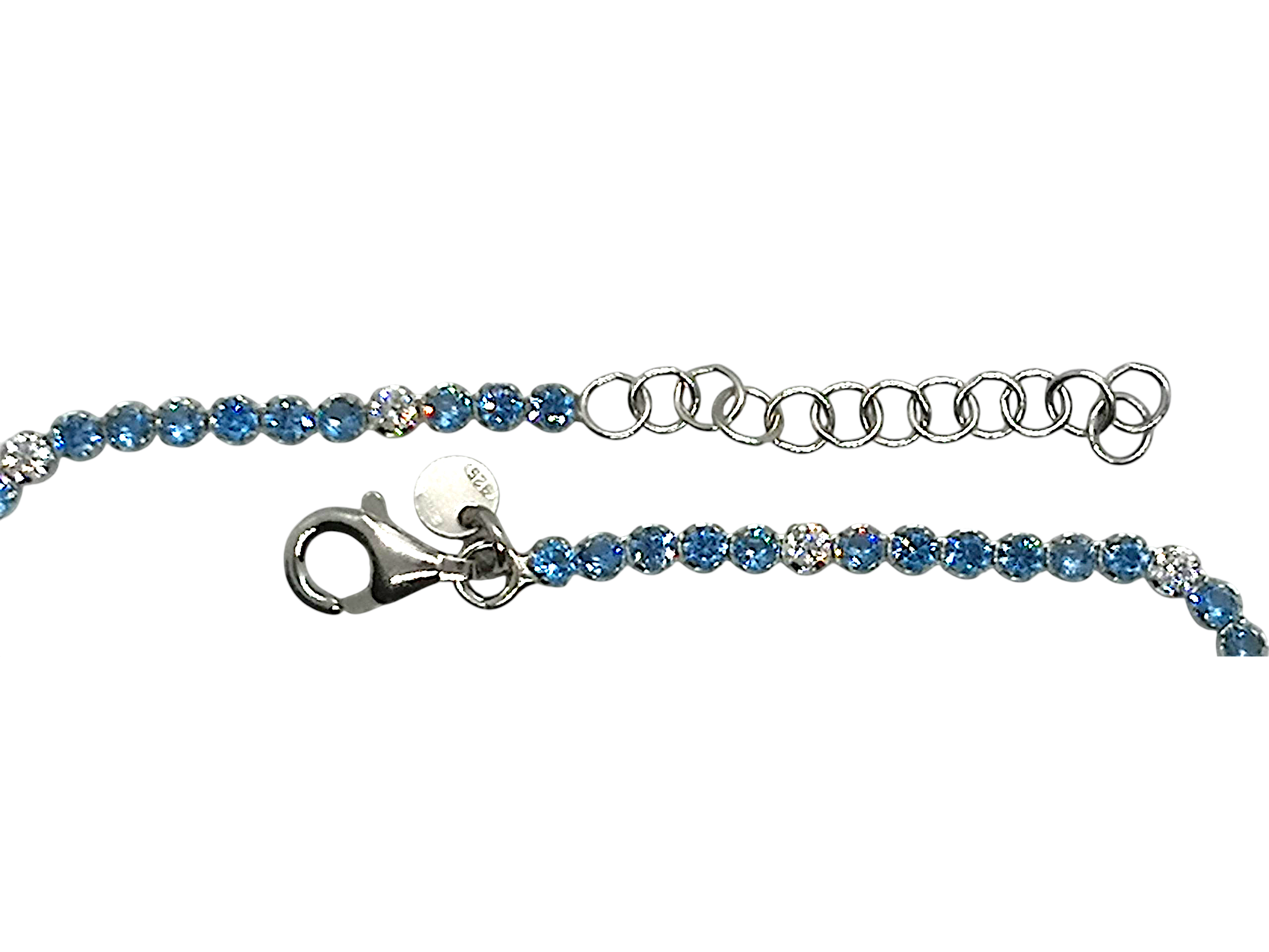 BRACCIALE TENNIS ARGENTO COLORATI PUNTO LUCE ALTERNATI CON AZZURRO IN ARGENTO 925 E ZIRCONI2 MM.