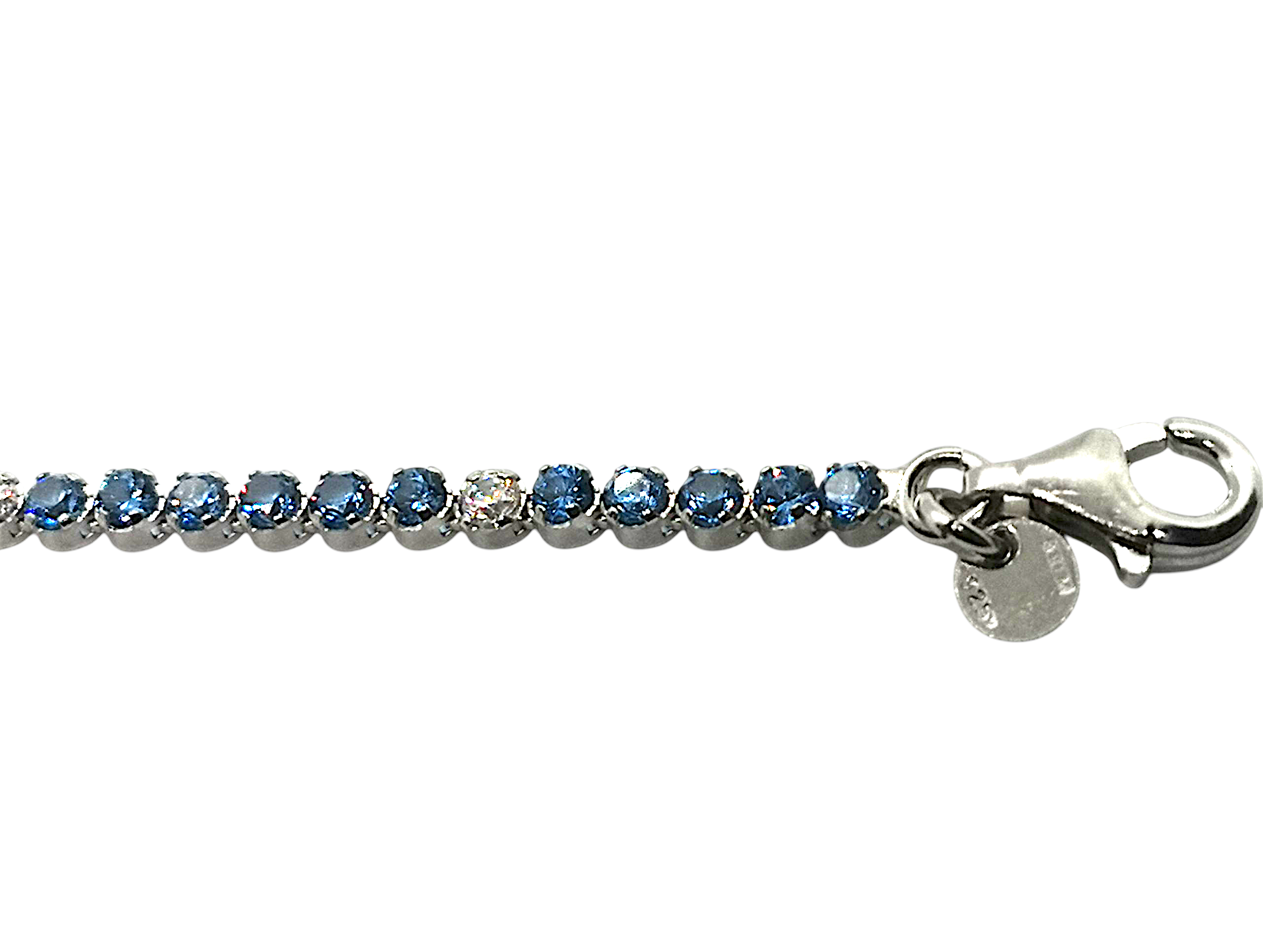 BRACCIALE TENNIS ARGENTO COLORATI PUNTO LUCE ALTERNATI CON AZZURRO IN ARGENTO 925 E ZIRCONI2 MM.