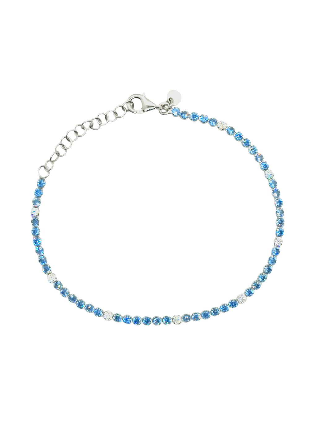 BRACCIALE TENNIS ARGENTO COLORATI PUNTO LUCE ALTERNATI CON AZZURRO IN ARGENTO 925 E ZIRCONI2 MM.