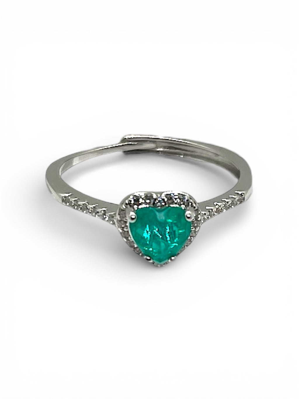Anello Hallo Solitatio con Cuore Pietra Naturale Tormalina Paraiba e Cubic Zirconia Bianchi in ARGENTO925 GalvanicaRodio