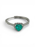 Anello Hallo Solitatio con Cuore Pietra Naturale Tormalina Paraiba e Cubic Zirconia Bianchi in ARGENTO925 GalvanicaRodio
