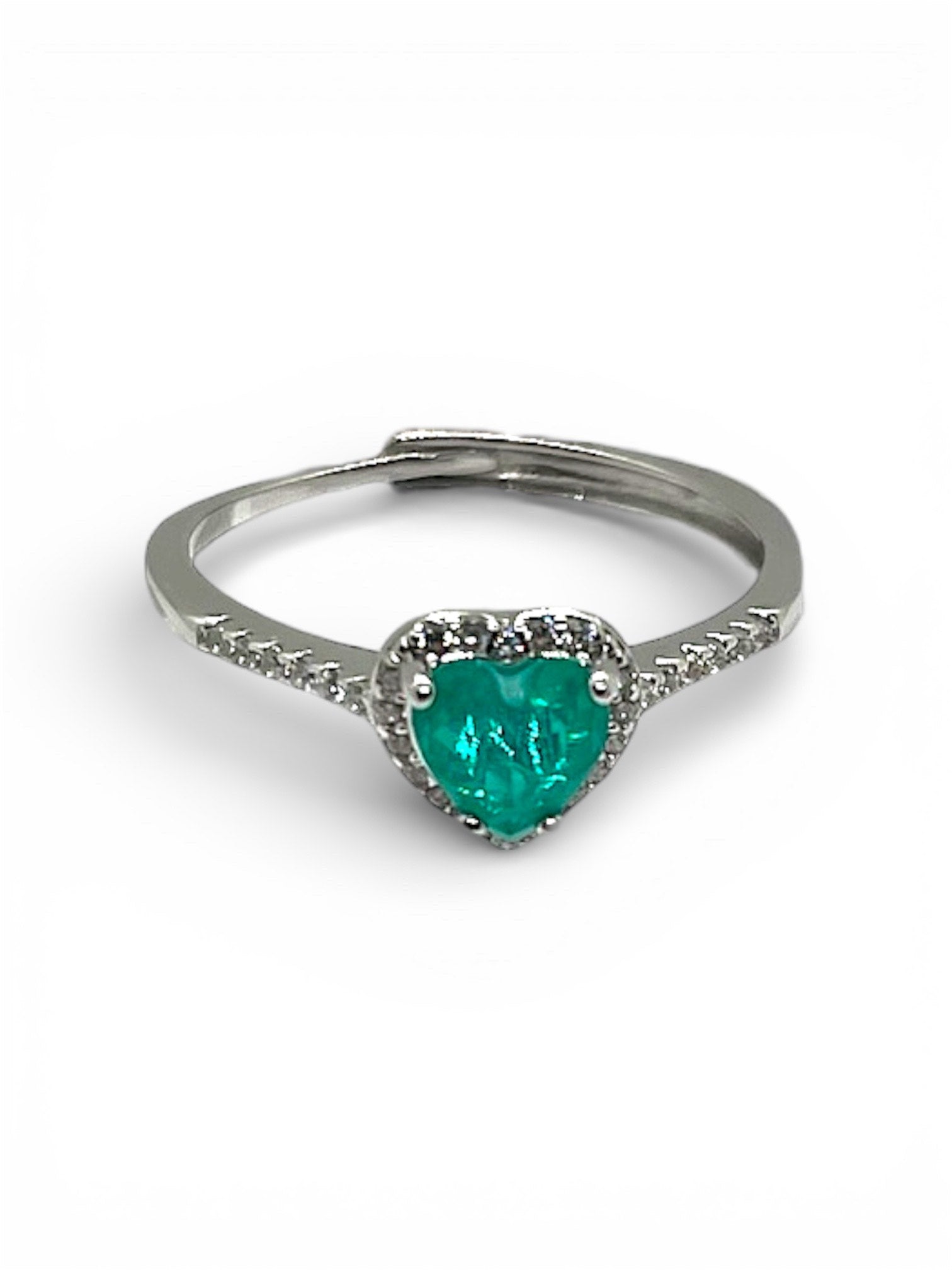 Anello Hallo Solitatio con Cuore Pietra Naturale Tormalina Paraiba e Cubic Zirconia Bianchi in ARGENTO925 GalvanicaRodio