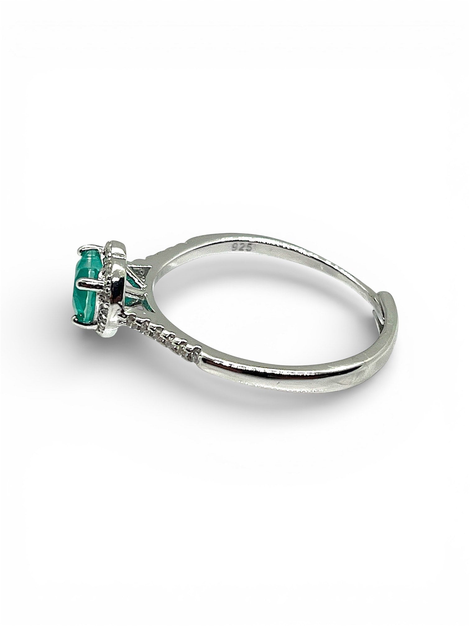 Anello Hallo Solitatio con Cuore Pietra Naturale Tormalina Paraiba e Cubic Zirconia Bianchi in ARGENTO925 GalvanicaRodio
