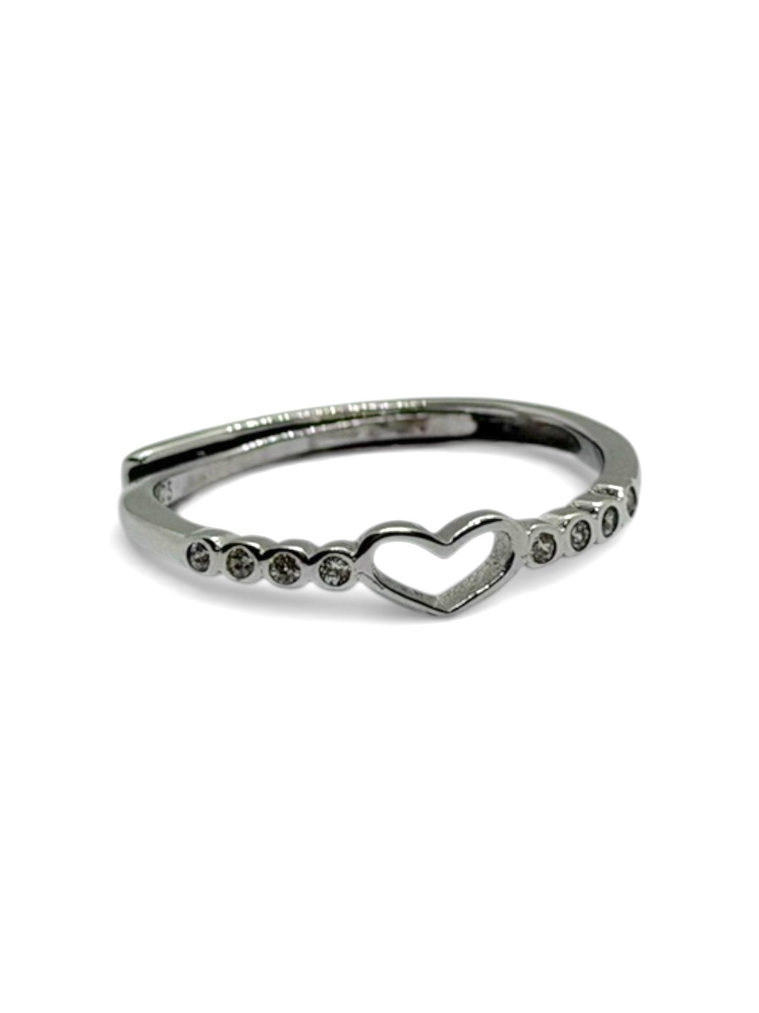 Anello Veretta cuore con Cubic Zirconia Bianchi mm 1.6 in ARGENTO 925 Galvanica Rodio