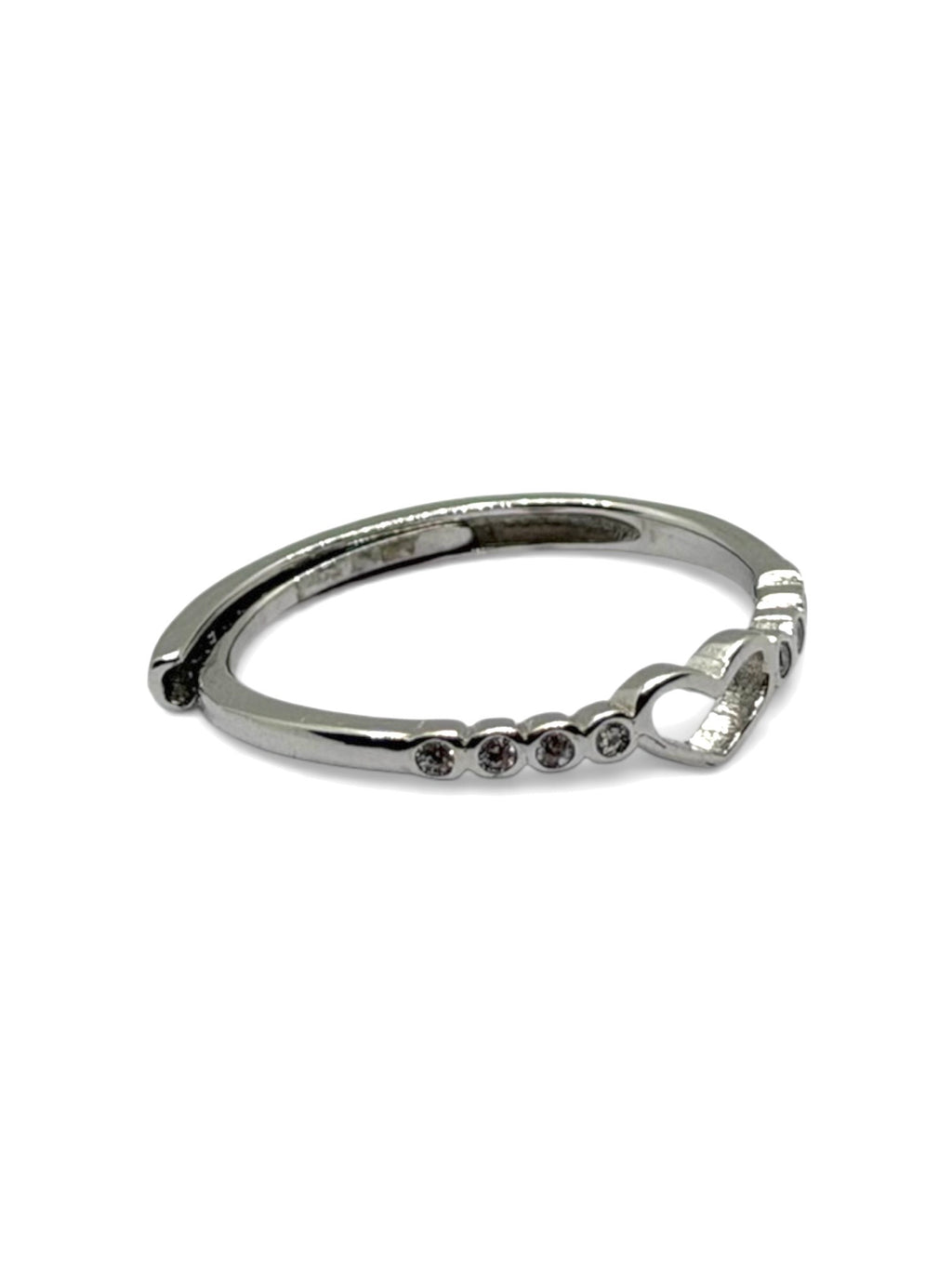 Anello Veretta cuore con Cubic Zirconia Bianchi mm 1.6 in ARGENTO 925 Galvanica Rodio