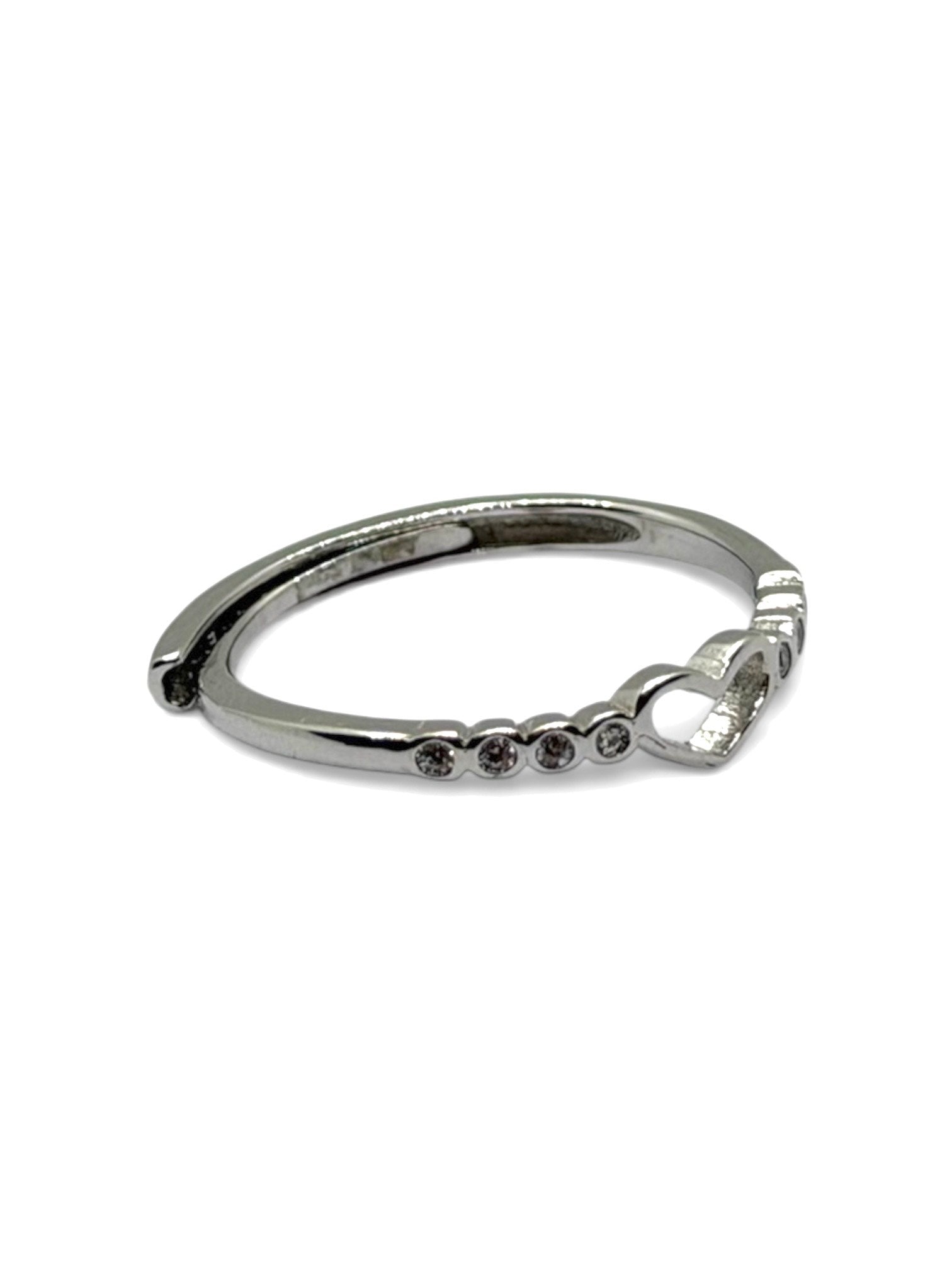 Anello Veretta cuore con Cubic Zirconia Bianchi mm 1.6 in ARGENTO 925 Galvanica Rodio